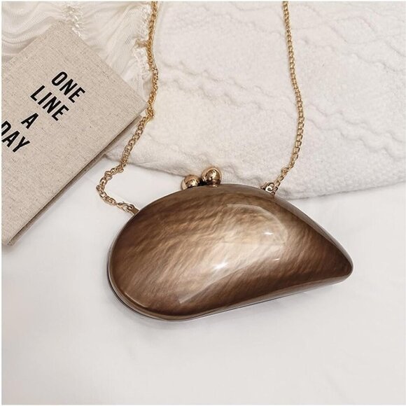 Acrylic Shell Shaped Bag Luxury Marble Clutch Evening Purses for Women Glitter H - Picture 4 of 6